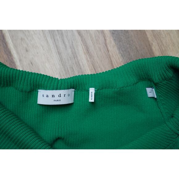 Sandro Paris Off The Shoulder Ribbed Knit Top Green Size 1 Small - Picture 5 of 7